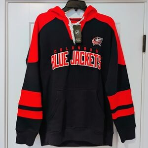 NWT M NHL Columbus Blue Jackets Red And Blue Team Logo Hoodie Sweatshirt NEW